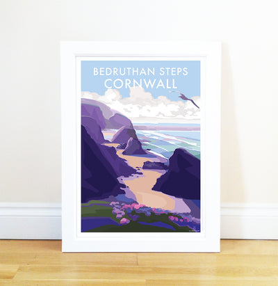 Bedruthan Steps - Travel Poster and Seaside Print by Becky Bettesworth