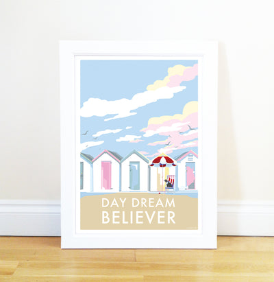 Day Dream Believer vintage style retro quote poster by Becky Bettesworth