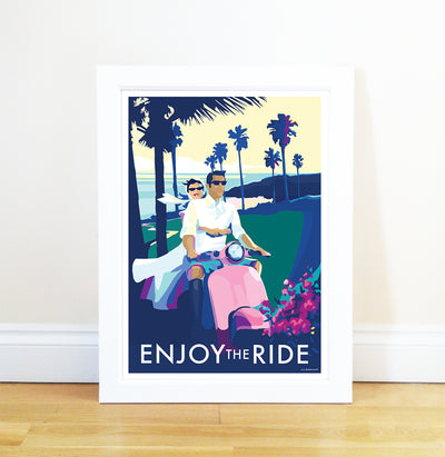 Enjoy the Ride vintage style retro quote poster by Becky Bettesworth