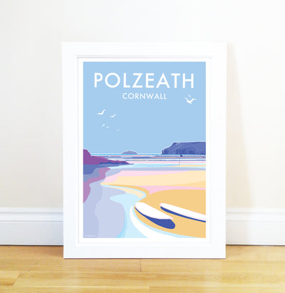 Polzeath travel poster and seaside print by Becky Bettesworth