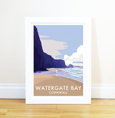 Watergate Bay travel poster and seaside print by Becky Bettesworth