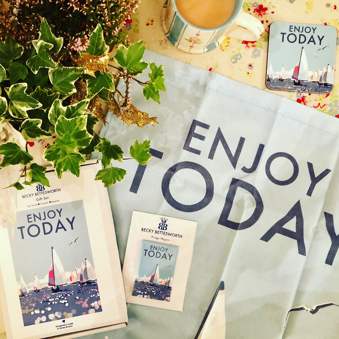 Becky Bettesworth perfect Gift Set, with matching Tea-Towel, magnet and coaster