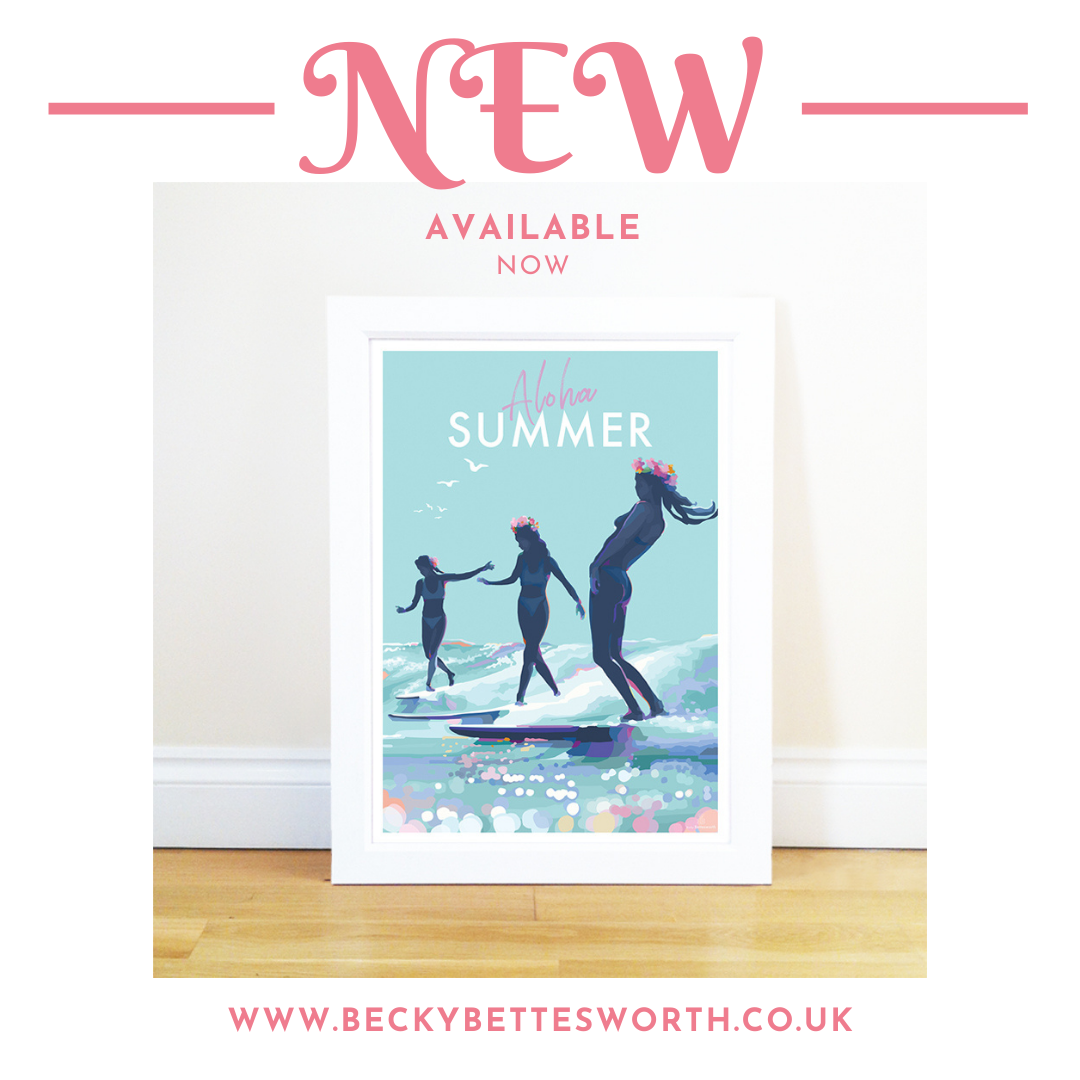 Aloha Summer Becky Bettesworth Vintage Style Travel Seaside Quote Print and Poster