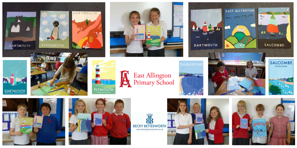 Children from East Allington Primary recreate beautiful artwork from Becky's collection