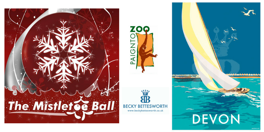 Becky's Devon Sailing Boat travel poster up for charity auction at The Mistletoe Ball
