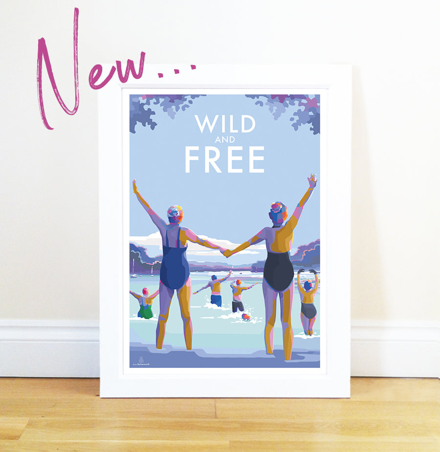 Wild and Free Becky Bettesworth Quote Poster and Seaside Print Wild Swimming Print