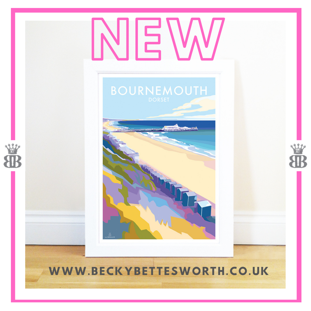 Bournemouth travel poster and seaside print by Becky Bettesworth