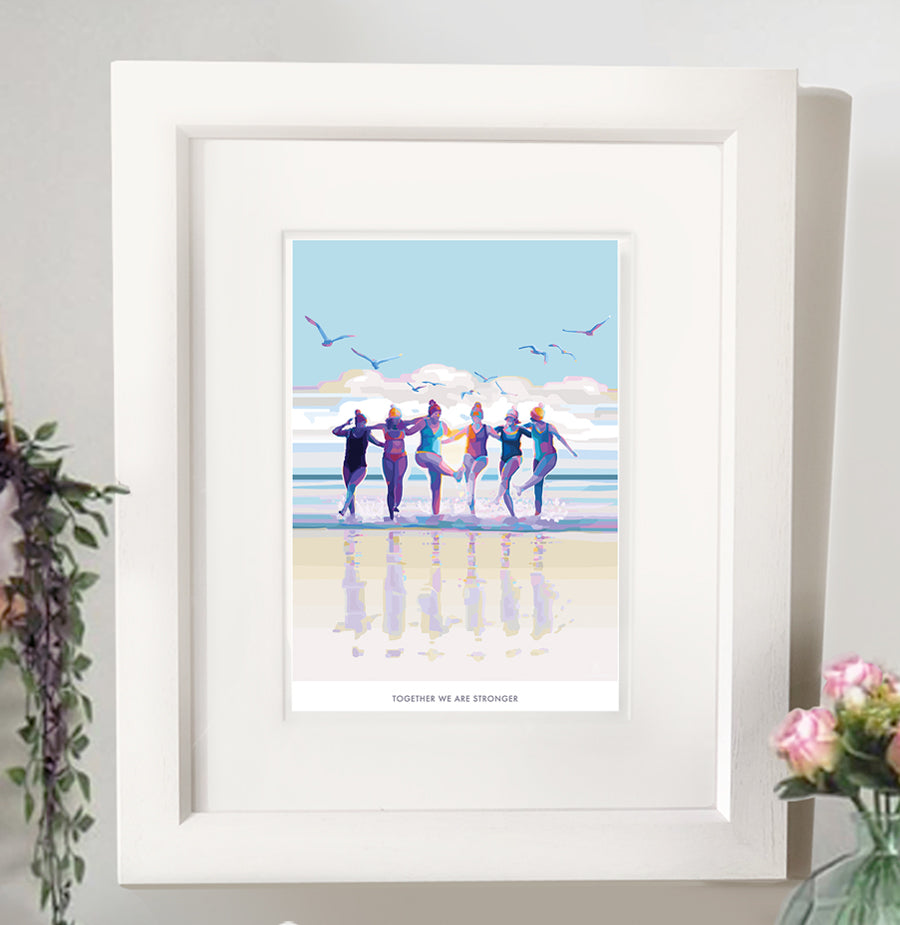 Together we are Stronger Becky Bettesworth print and poster of friendship and wild swimming