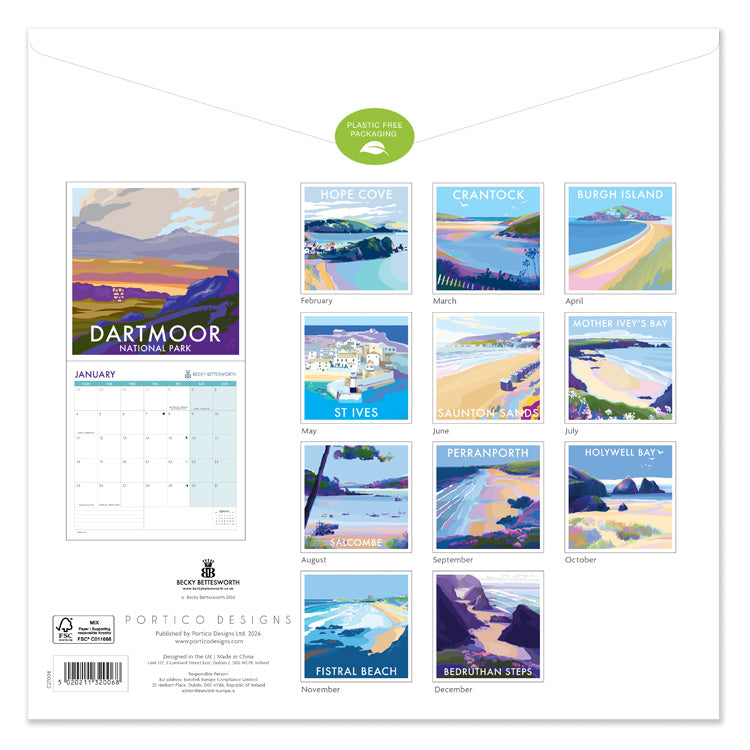 Becky Bettesworth 2027 Square Wall Calendar featuring vintage-inspired coastal artwork