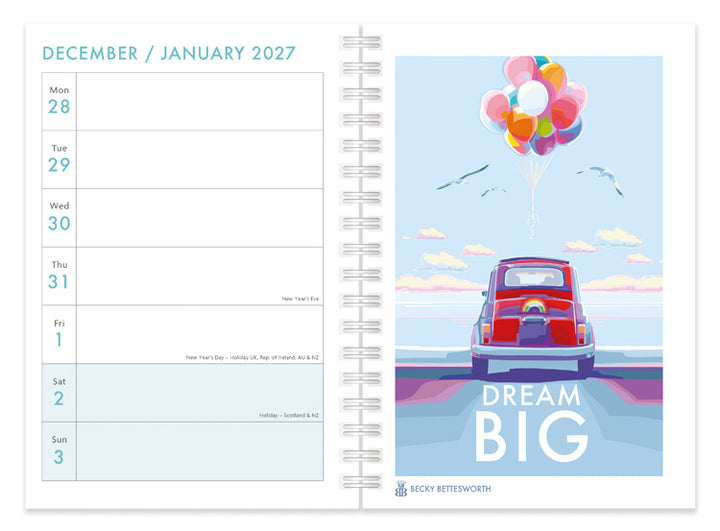 Becky Bettesworth 2027 A5 Wiro Diary with coastal artwork and spiral binding