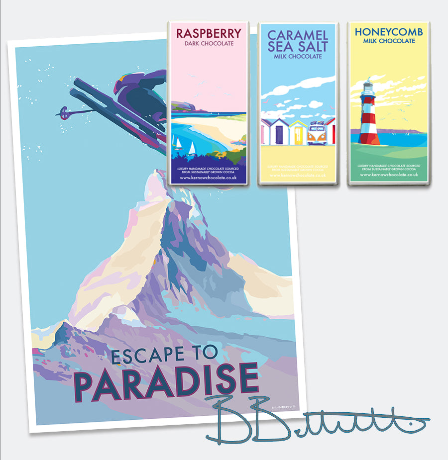 Escape to Paradise - Travel Poster and Seaside Print by Becky