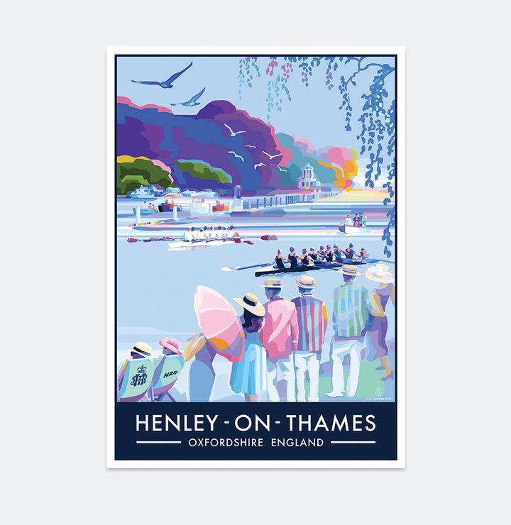 Henley-On-Thames travel poster and seaside print by Becky Bettesworth. Commission for Henley Royal Regatta 2023