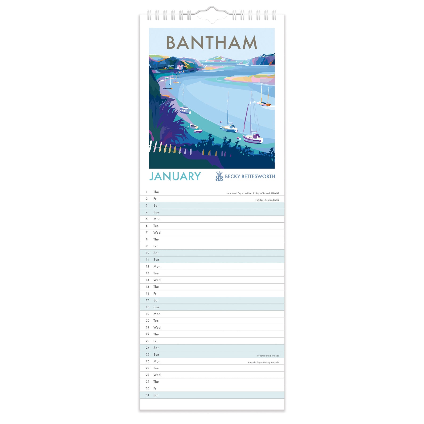 2026 Seaside Art Slim Line Calendar Becky Bettesworth BeckyBettesworth