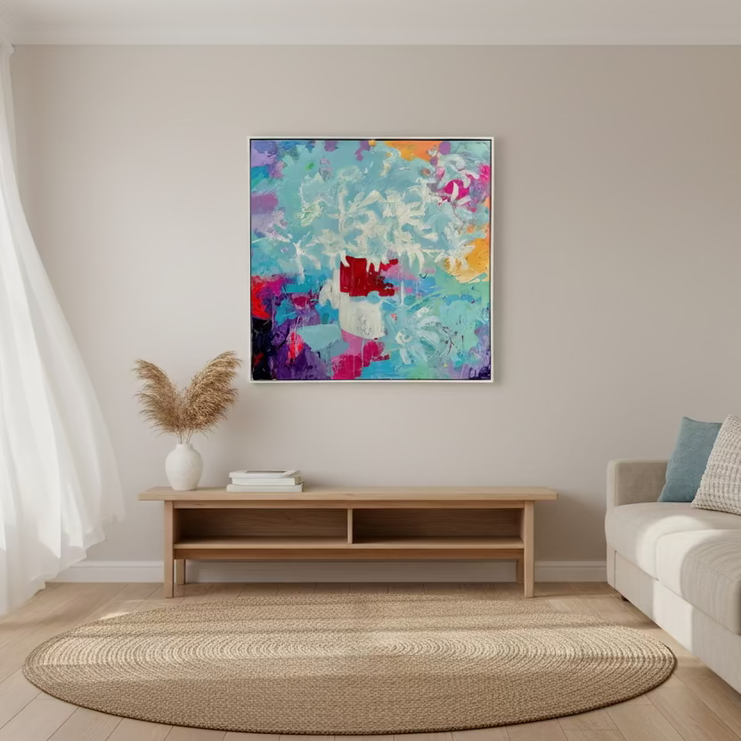Becky Bettesworth original acrylic flower painting with resin adornment
