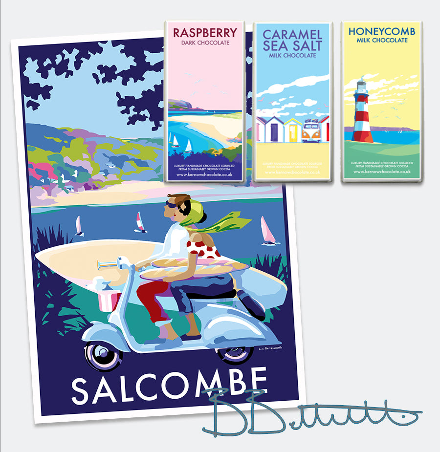 Salcombe Scooter - Becky Bettesworth Vintage Travel Poster and