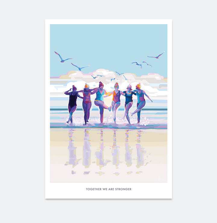 Together we are Stronger Becky Bettesworth print and poster of friendship and wild swimming