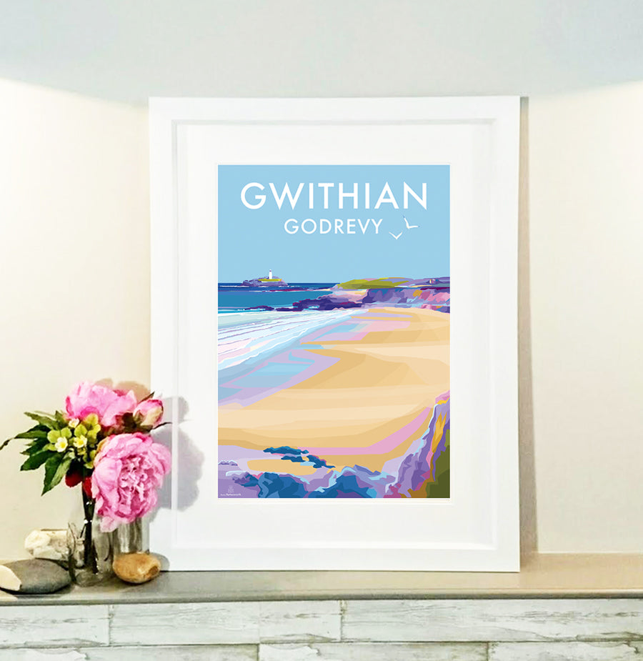 Gwithian and Godrevy - Travel Poster and Seaside Print by Becky Bettesworth