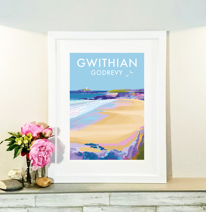 Gwithian and Godrevy - Travel Poster and Seaside Print by Becky Bettesworth