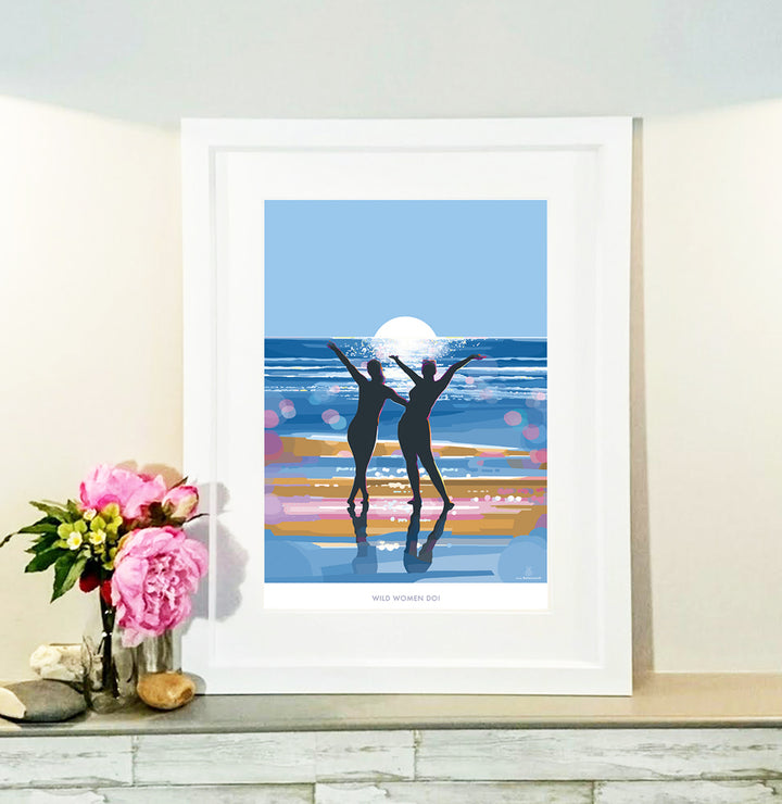 Wild Women Do! Wild Swimming Seaside Poster Art by Becky Bettesworth