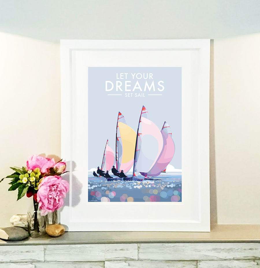 Let your Dreams Set Sail by Becky Bettesworth Vintage Style Travel Poster Seaside Print and Quote Poster