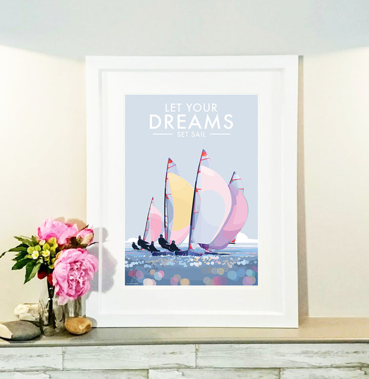 Let your Dreams Set Sail by Becky Bettesworth Vintage Style Travel Poster Seaside Print and Quote Poster