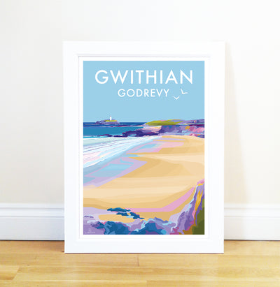 Gwithian and Godrevy - Travel Poster and Seaside Print by Becky Bettesworth