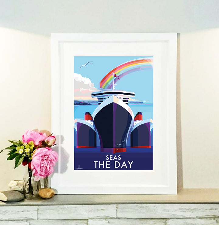 Seas the Day Vintage Style Retro Quote Poster by Becky Bettesworth Travel Poster