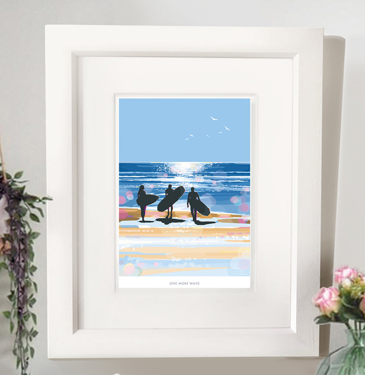 One More Wave surfers print and poster by Becky Bettesworth.