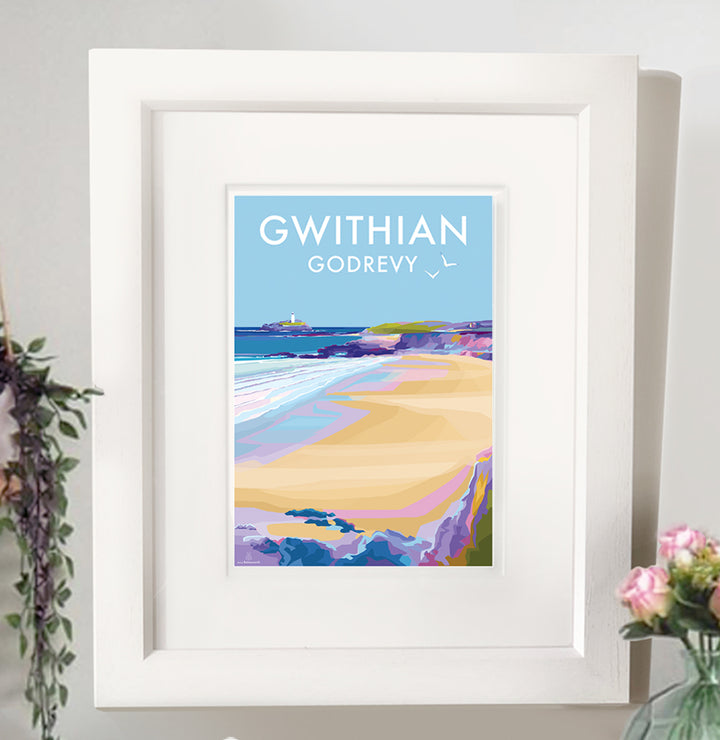 Gwithian and Godrevy - Travel Poster and Seaside Print by Becky Bettesworth
