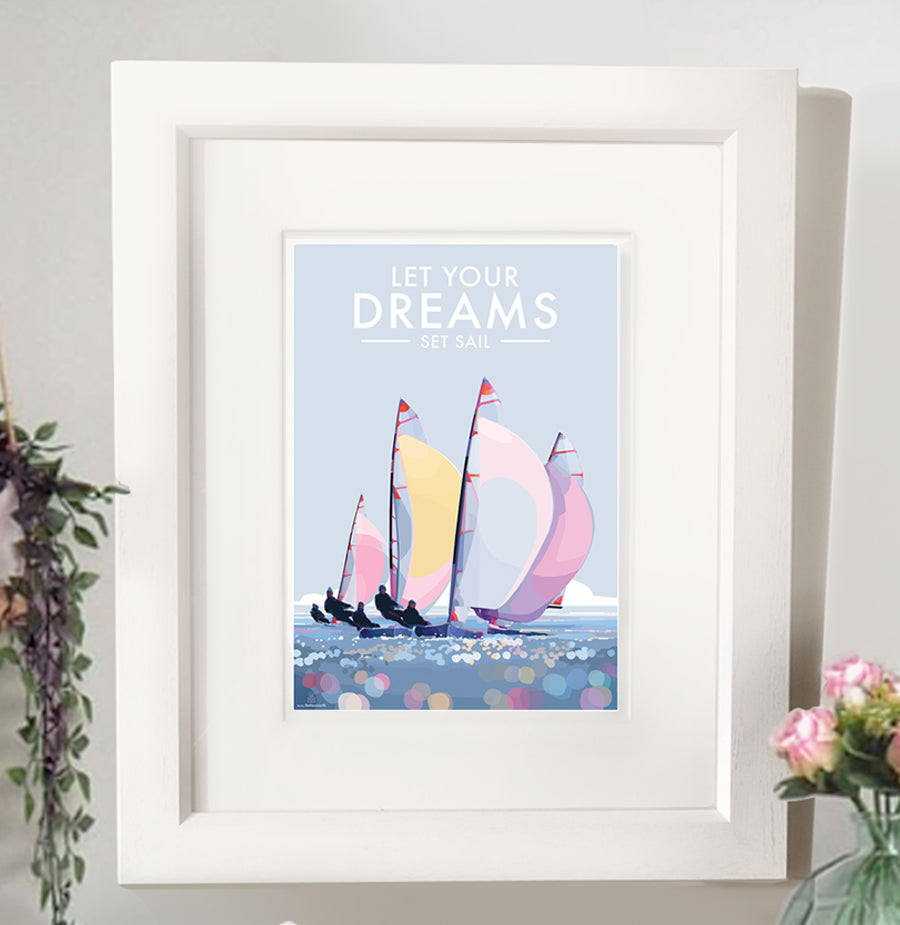 Let your Dreams Set Sail by Becky Bettesworth Vintage Style Travel Poster Seaside Print and Quote Poster