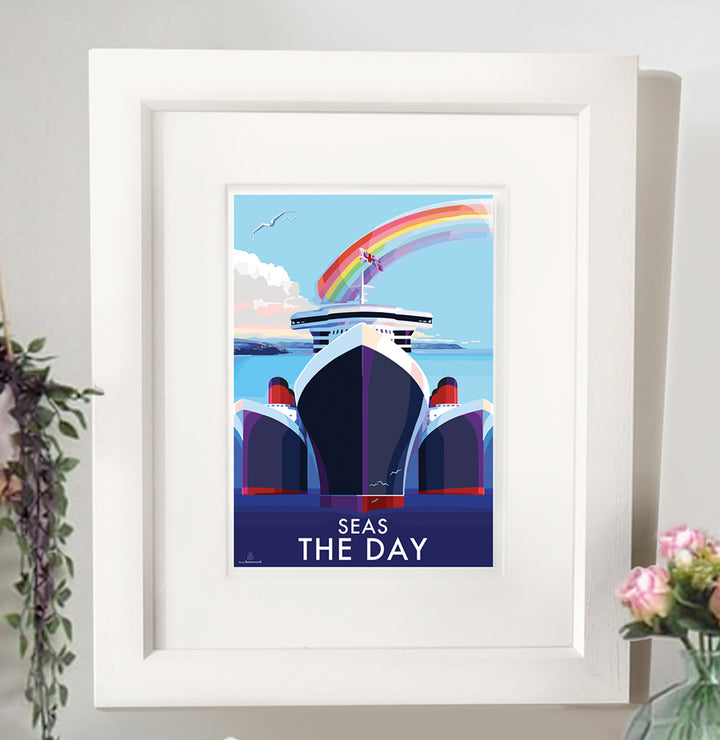 Seas the Day Vintage Style Retro Quote Poster by Becky Bettesworth Travel Poster