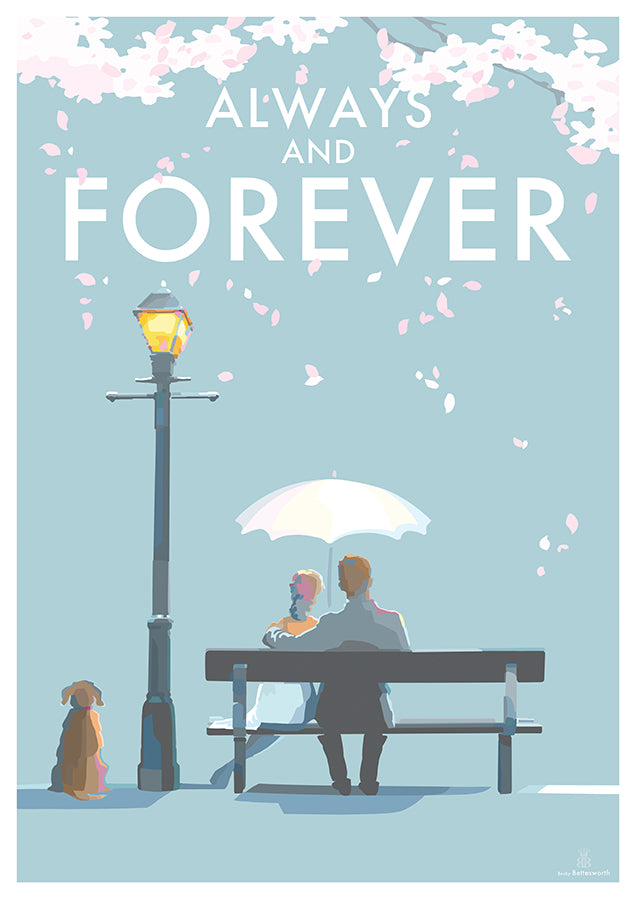 Always and Forever by Becky Bettesworth Vintage Style Travel Poster Seaside Print and Quote Poster