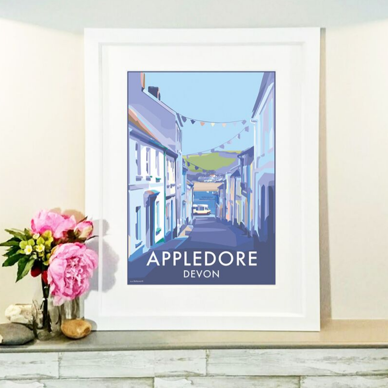 Appledore travel poster and seaside print by Becky Bettesworth, Appledore Picture, Appledore, Appledore Poster, Appledore Gift