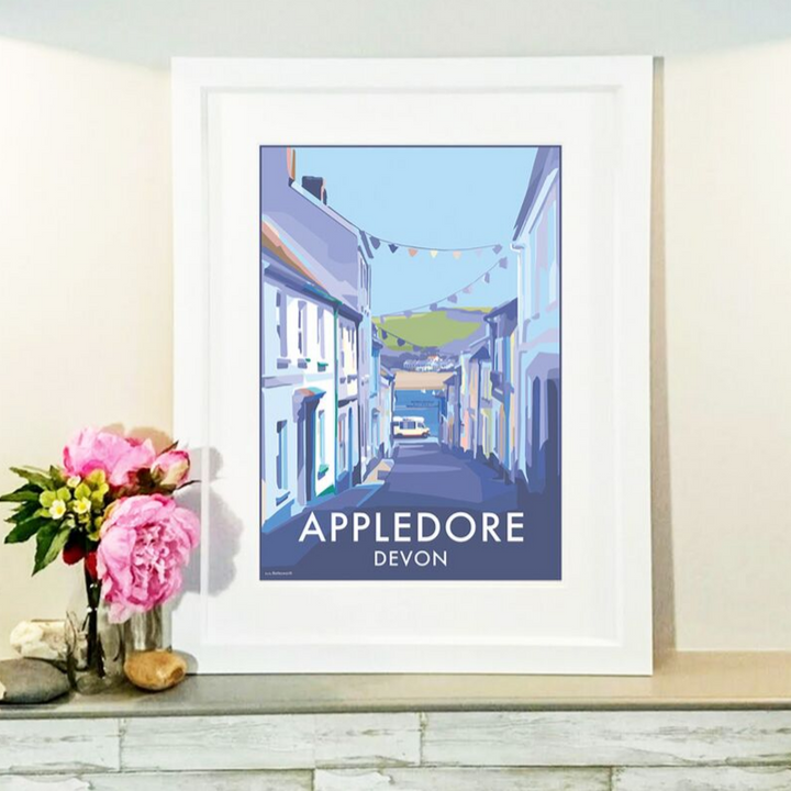 Appledore travel poster and seaside print by Becky Bettesworth, Appledore Picture, Appledore, Appledore Poster, Appledore Gift