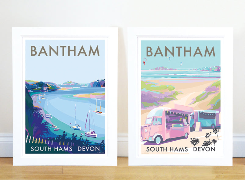 Bantham River travel poster and seaside print by Becky Bettesworth