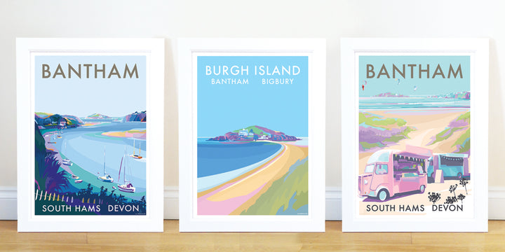 Bantham River travel poster and seaside print by Becky Bettesworth