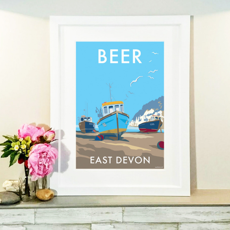 Beer travel poster and seaside print by Becky Bettesworth