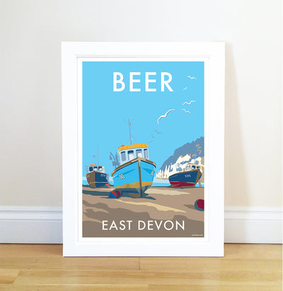 Beer travel poster and seaside print by Becky Bettesworth