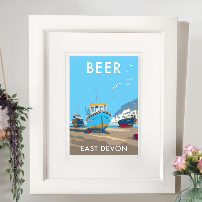 Beer travel poster and seaside print by Becky Bettesworth