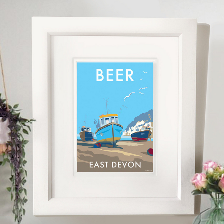 Beer travel poster and seaside print by Becky Bettesworth