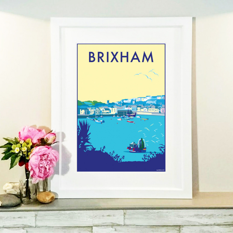 Brixham travel poster and seaside print by Becky Bettesworth
