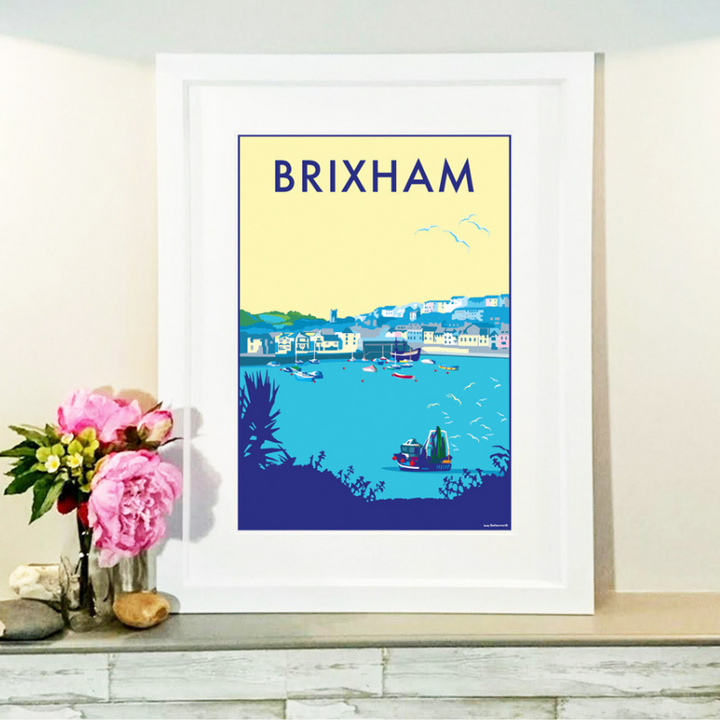 Brixham travel poster and seaside print by Becky Bettesworth