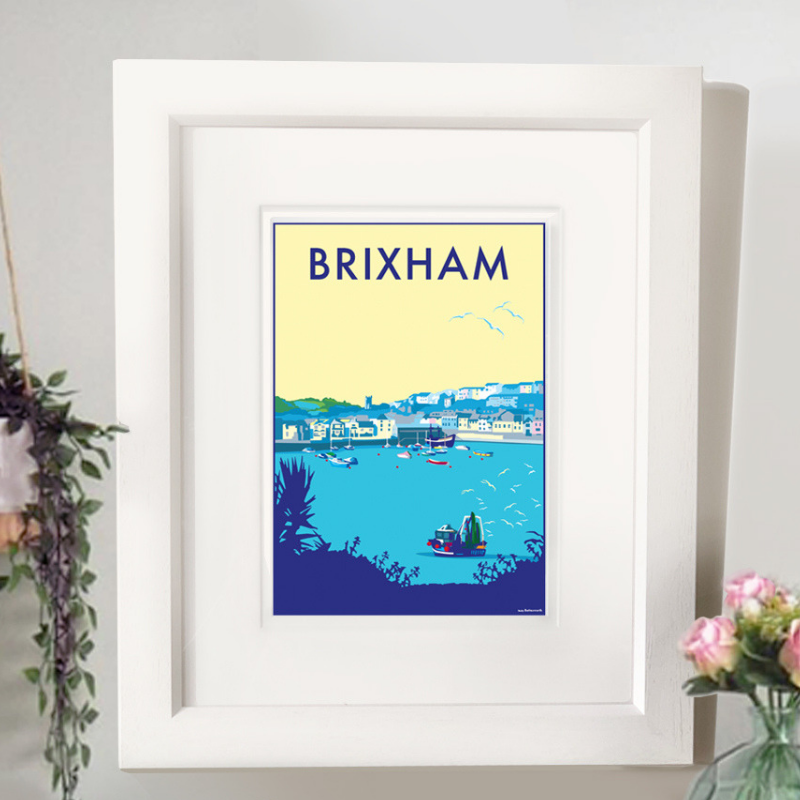 Brixham travel poster and seaside print by Becky Bettesworth