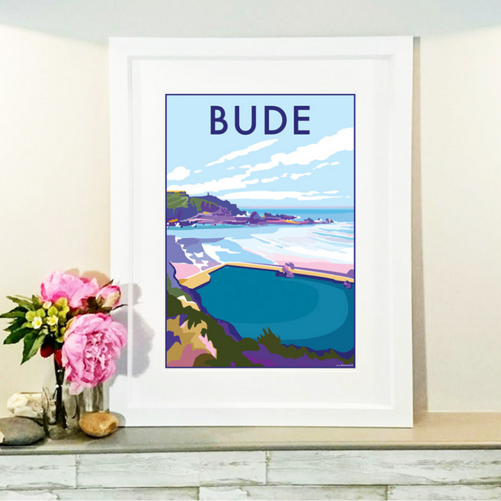 Bude travel poster and seaside print by Becky Bettesworth