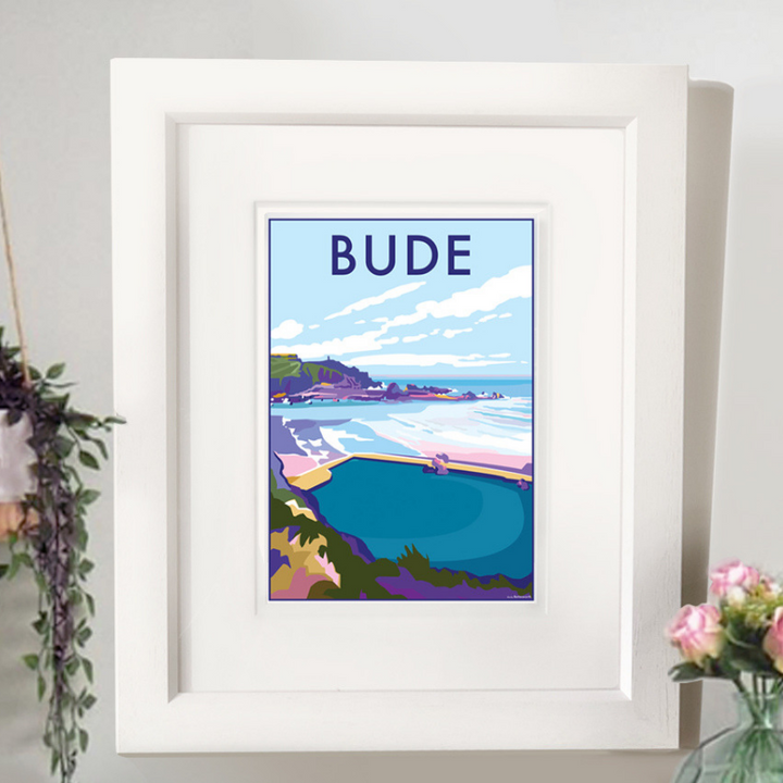 Bude travel poster and seaside print by Becky Bettesworth
