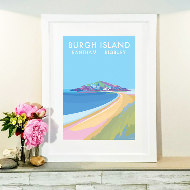 Burgh Island travel poster and seaside print by Becky Bettesworth