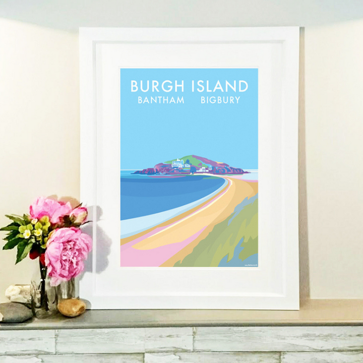 Burgh Island travel poster and seaside print by Becky Bettesworth