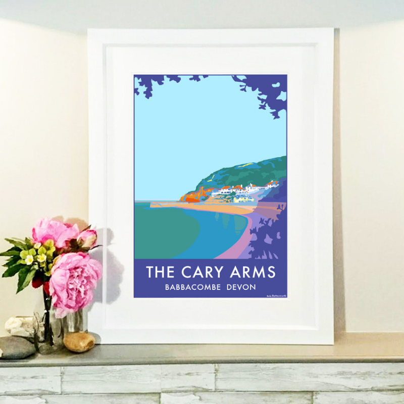 The Cary Arms travel poster and seaside print by Becky Bettesworth