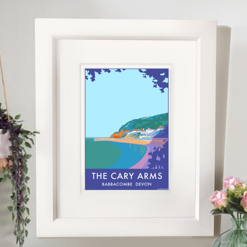 The Cary Arms travel poster and seaside print by Becky Bettesworth