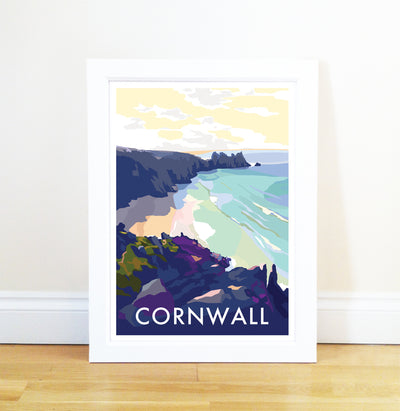 Cornwall Beach travel poster and seaside print by Becky Bettesworth